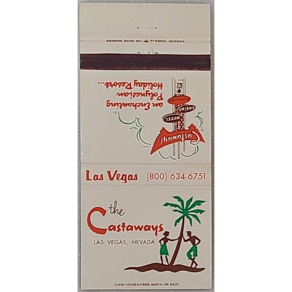 Vintage Matchbook Cover The Castaways Polynesian Resort Las Vegas Nevada